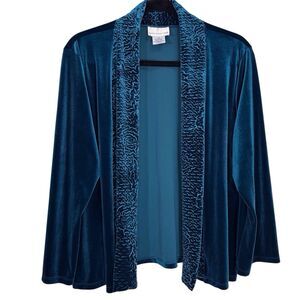 Susan Graver Velvet Cardigan Womens 2X Dark Teal Blue Draped Open Front Gothic